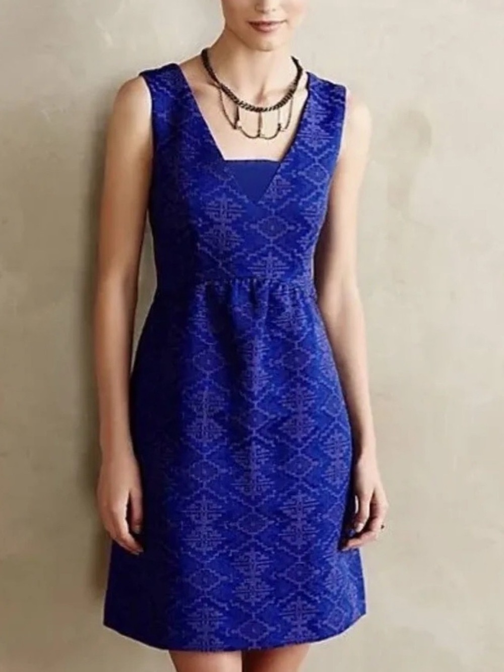Blue Maeve Anthropologie Textured V-Neck Sleeveless Dress